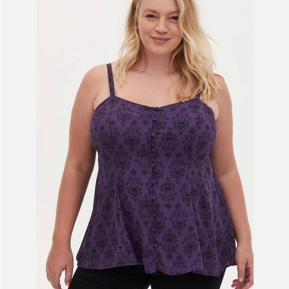 torrid Tops - Torrid Disney Haunted Mansion Purple Damask Fit & Flare Cami Tank Top Plus Sz 2X